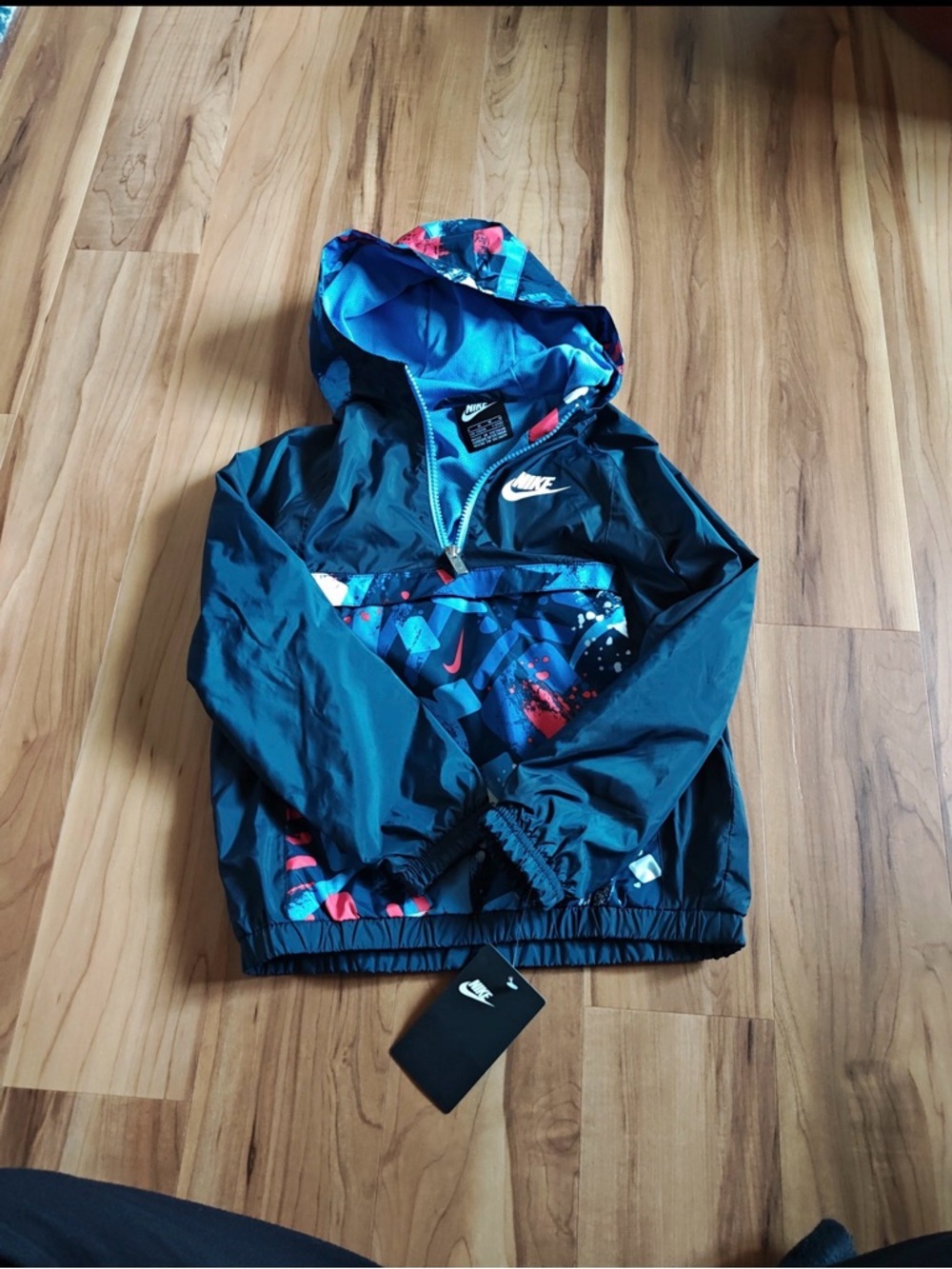 Nike Kids Black & Blue Hooded Windbreaker with Multicolor Accents